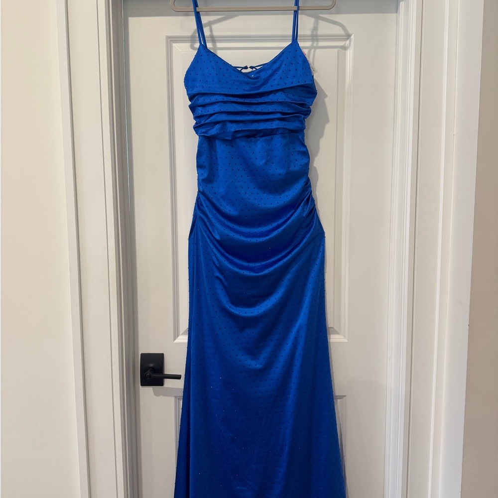Rhinestone Blue Prom Dress